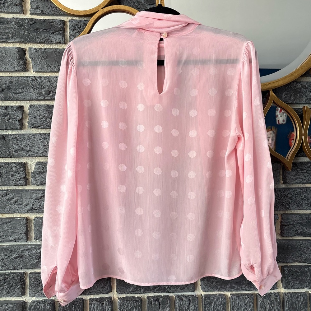 Vintage Pink Polka Dot Blouse with Tie - Picture 5 of 7